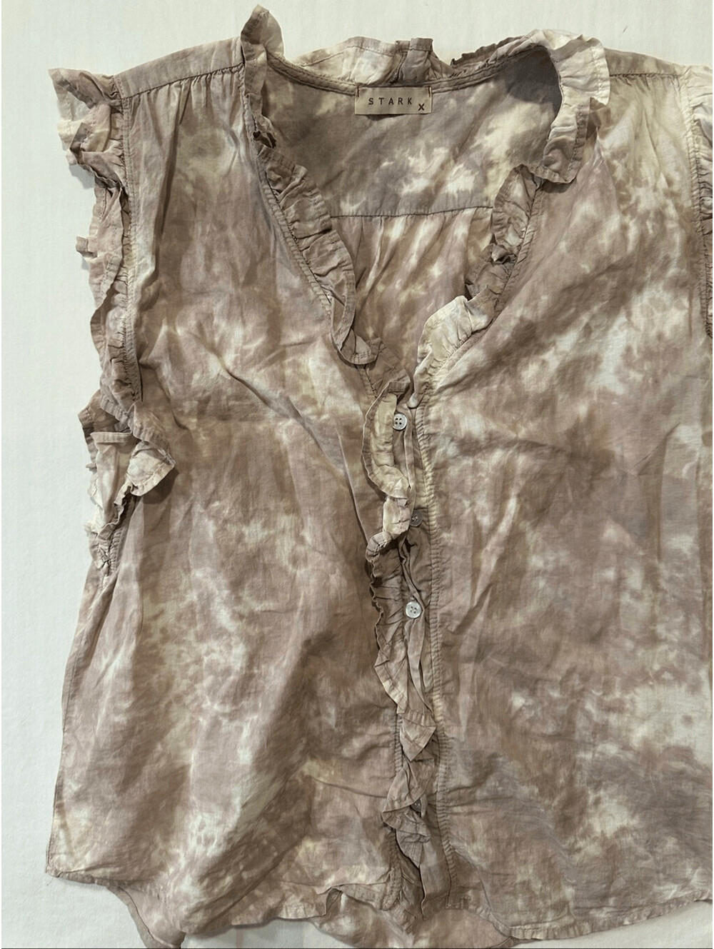 Stark X Tie Dye Ruffle Blouse Womens Sleeveless Boho Cotton Top Brown Beige Size